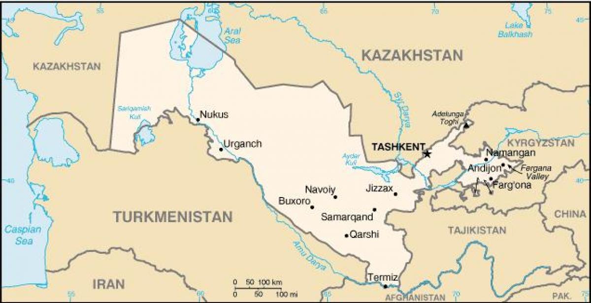 mapa do Uzbequistão cidades