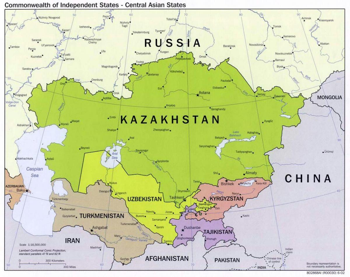 Uzbequistão, rússia mapa